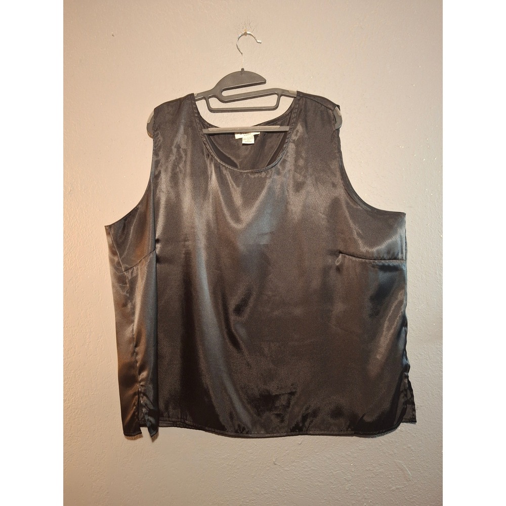 Notations Woman Black Satin Sleeveless Shell Top Plus Size 3X Scoop Neck blouse